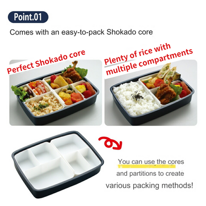 Shokado Bento Lunchbox 870ml (29oz), 6 Compartments, Elegant, Durable, Microwave Safe